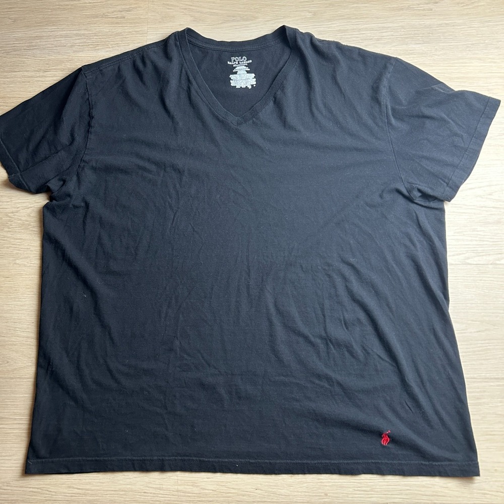 Polo Ralph Lauren Mens 2XL V-Neck T-Shirt Black Short Sleeve Red Pony Logo
